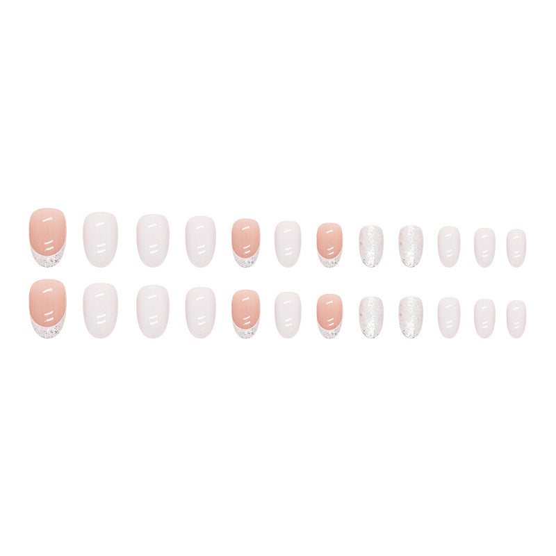 Wholesale Short Oval Cream White Solid Color Nail Stickers